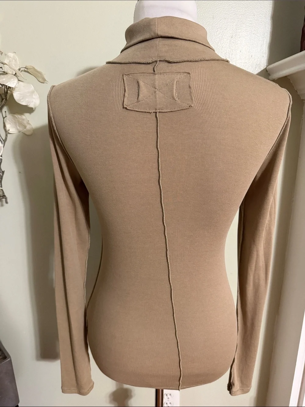 Free People Taupe Turtleneck Long Sleeve Top